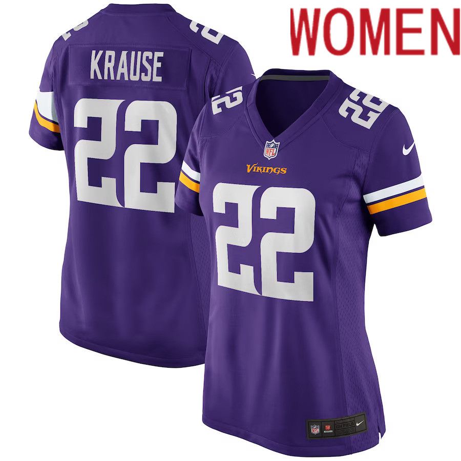 Women Minnesota Vikings 22 Paul Krause Nike Purple Game Retired Player NFL Jersey